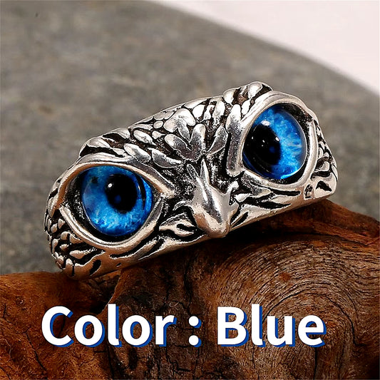 Fashion Charm Vintage Owl Ring for Men Women Cute Animals Owl Youth Gothic Rings Adjustable Colorful Cat Eye Rings Jewelry Gifts