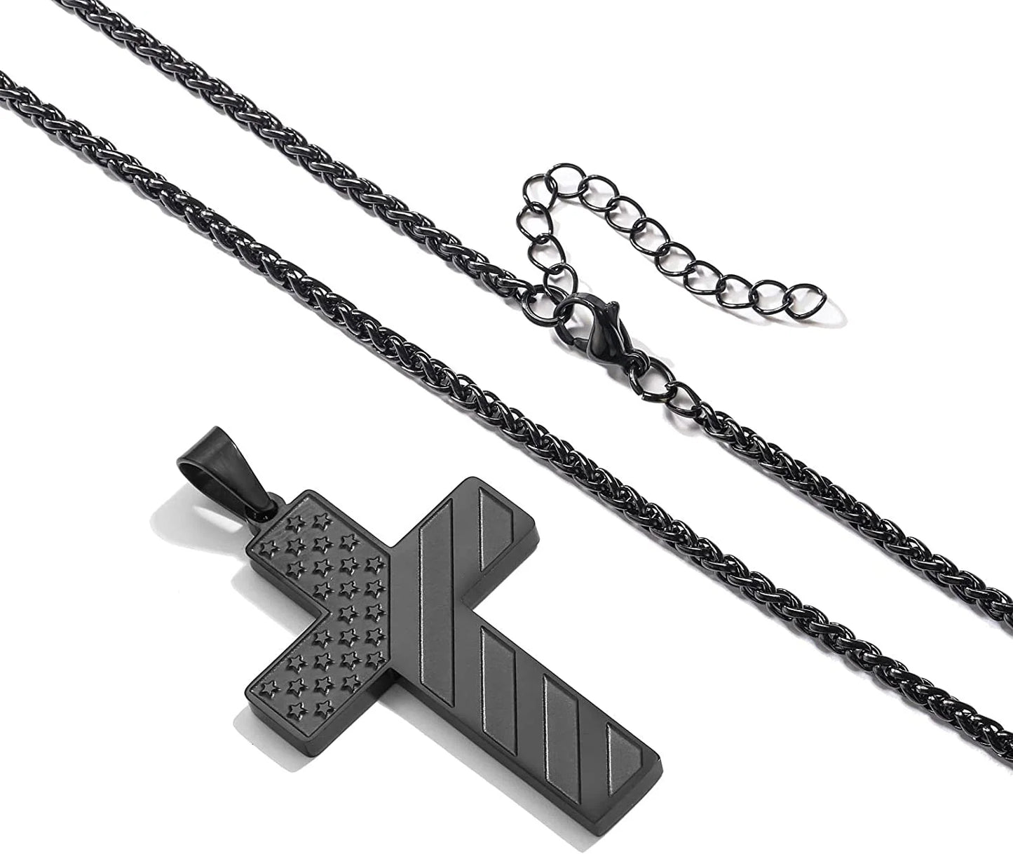 Black Cross Necklace for Men Boyfriend Son Husband Father Bible Verse Joshua 1:9 Stainless Steel USA American Flag Pendant Chain for Men Religious Jewelry Gift for Men Boyfriend