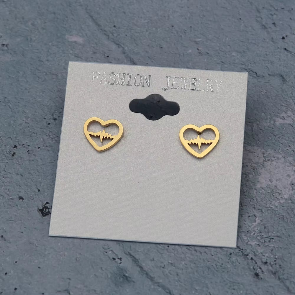 Heartbeat Stud Earrings Nurse Doctor Medical Jewelry Stainless Steel Heart Earrings for Women Gold Silver Color Brincos Feminino