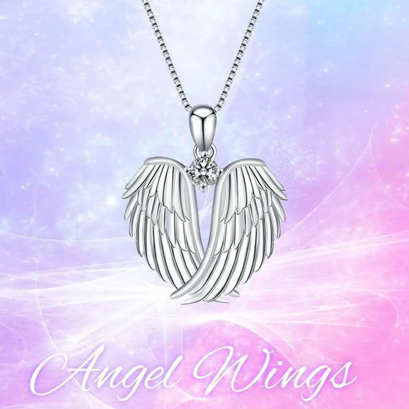 Jewelry on Clearance！Necklaces for Women Angel Wings Necklace 925 Silver Guardian Angel Wings Pendant Birthstone Necklace for Women Jewelry Gifts