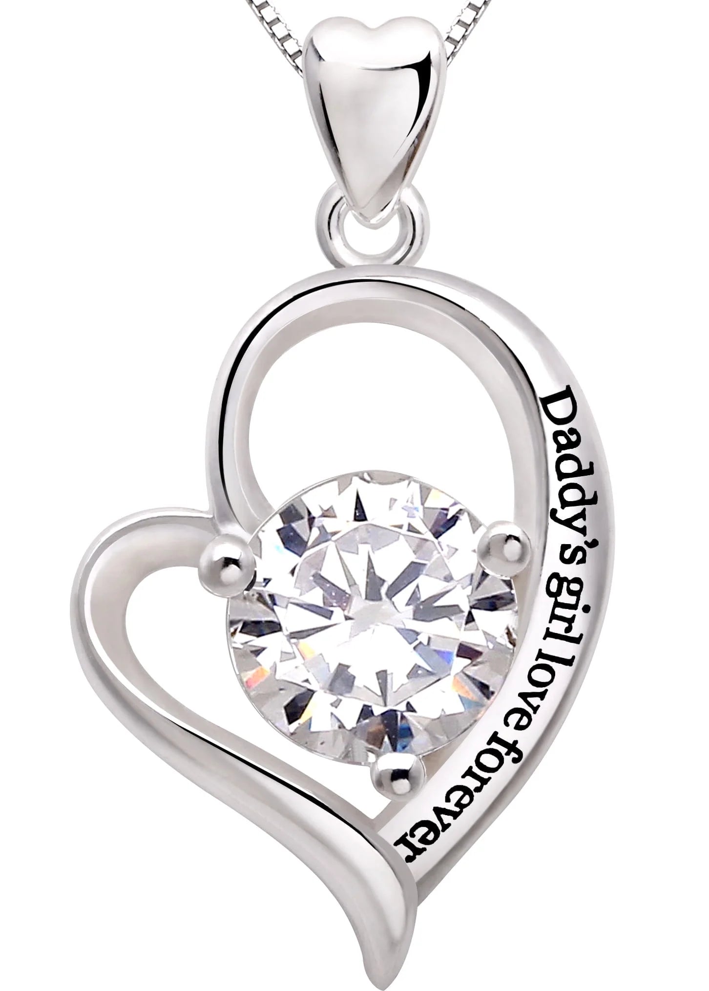 Jewelry Sterling Silver "Daddy'S Girl Love Forever" Love Heart Cubic Zirconia Pendant Necklace